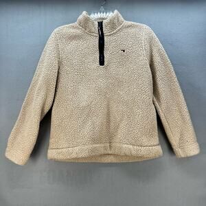 Tommy Hilfiger Sherpa Fleece Women's L Beige Quarter Zip Cozy Normcore Winter